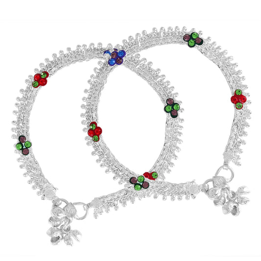 Silver plated colourful handmade bead design flat and broad strand Anklet