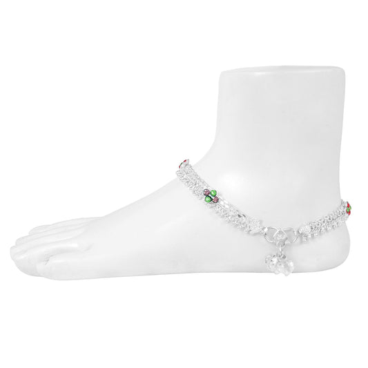 Silver plated colourful handmade bead design flat and broad strand Anklet