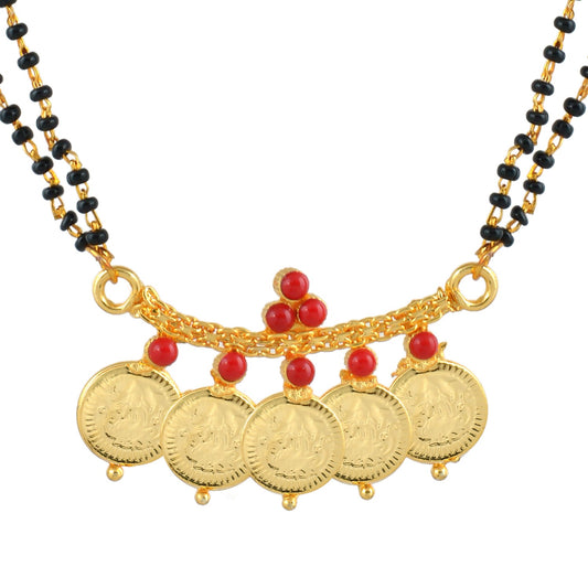 Gold plated Lakshmi ,Cabs studded 5 Coin Laxmi Ginni Mangalsutra for Women