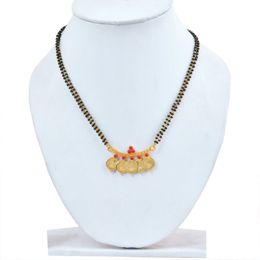 Gold plated Lakshmi ,Cabs studded 5 Coin Laxmi Ginni Mangalsutra for Women