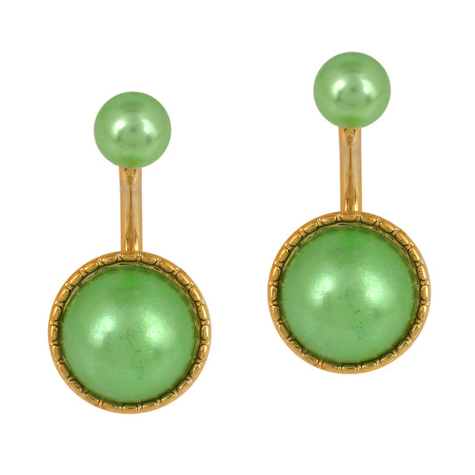 Gold plated Faux Green Pearl front to back stud fashion earrings