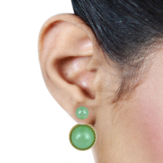 Gold plated Faux Green Pearl front to back stud fashion earrings