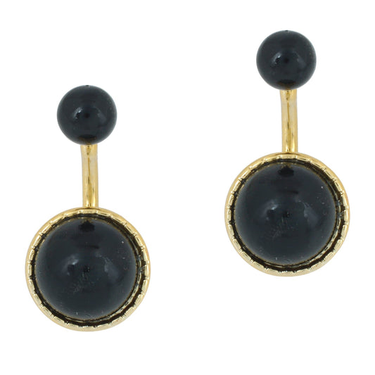 Gold plated Faux Black Pearl front to back stud fashion earrings