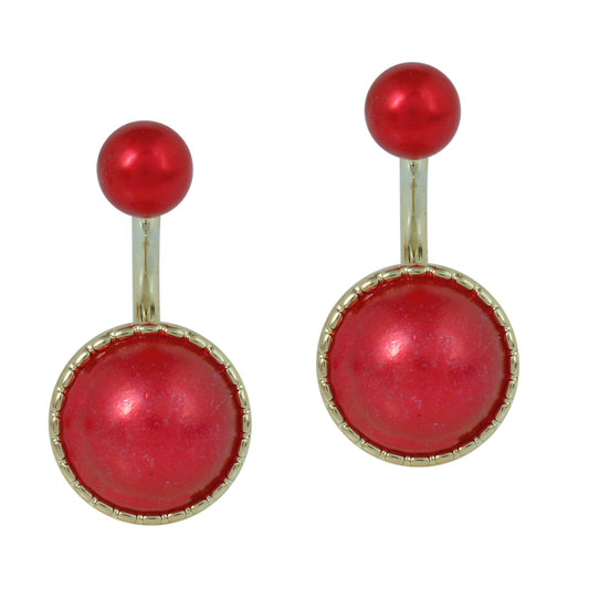 Gold plated Faux Red Pearl front to back stud fashion earrings