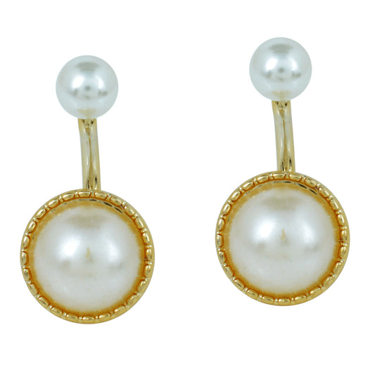 Gold plated Faux White Pearl front to back stud fashion earrings