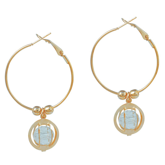 Round cage White CZ entrapped Rose Gold plated Hoop Bali Earring