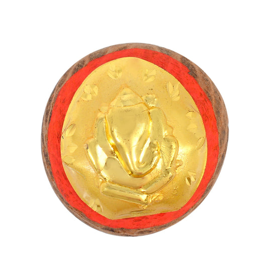 Ganpati Ganesh Sitting Image, 24T Gold Covered Plate Infused on Genuine supari (Betel), Idol