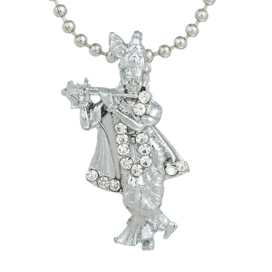 Silver plated Lord Krishna Religious God Pendant with Chain