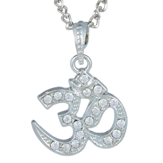 CZ studded Silver tone Om Pendant