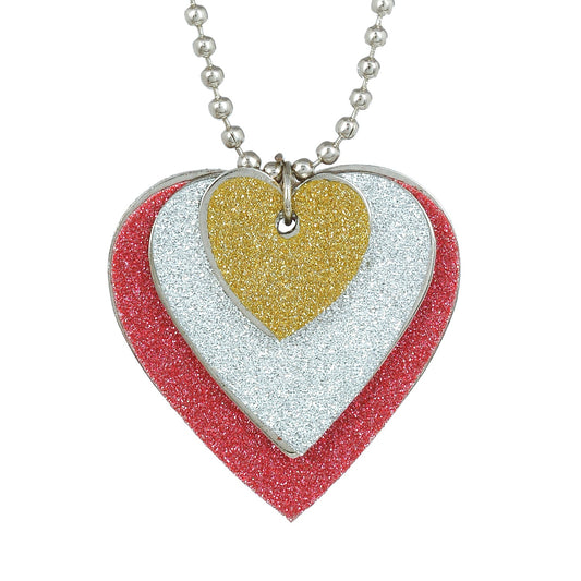 Silver plated 3 colour flat Faux Drussy Heartshape chain pendant