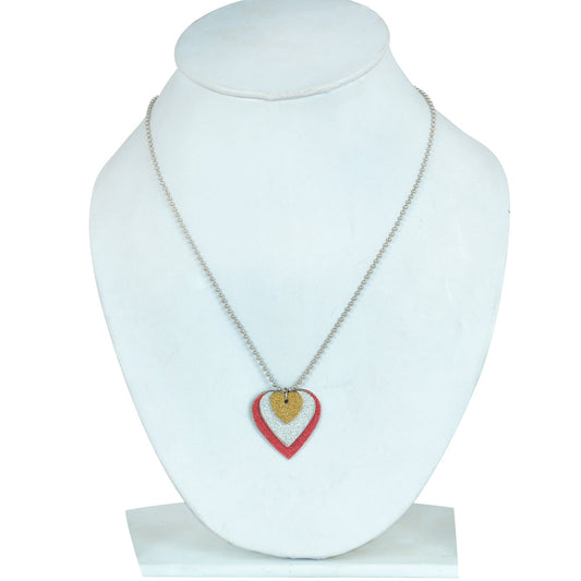 Silver plated 3 colour flat Faux Drussy Heartshape chain pendant