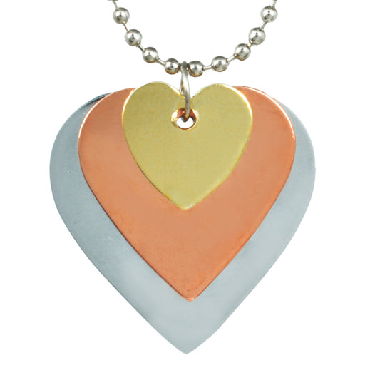 Three Colour Tone, 3 Hearts Design Locket Chain Pendant