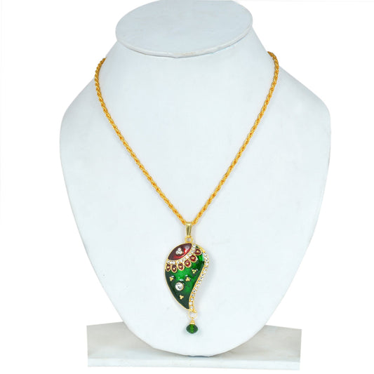 Gold Plated CZ studded, Red and Green Meenakari Kairi Mango shape, chain pendant