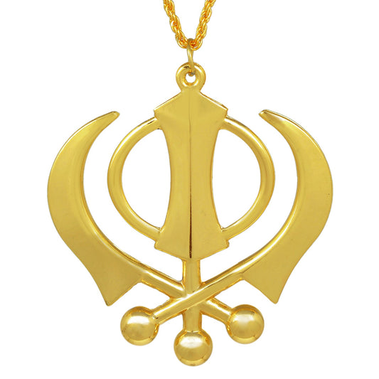 Brass Big and Bold Khanda Sikh Sardar Punjabi Khalsa 3 Inch x 3inch chain pendant