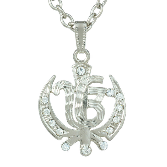 CZ Studded Ek Omkar Khanda, Sikh sardar Punjabi Khalsa chain pendant