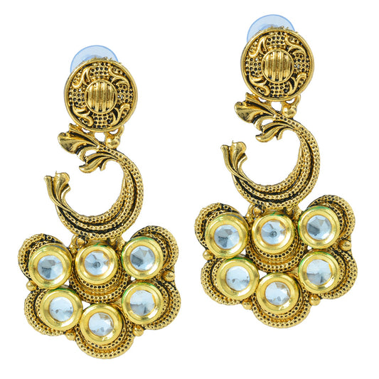 Gold plated Big kundan, fusion of Jhumki and Bali Earrings