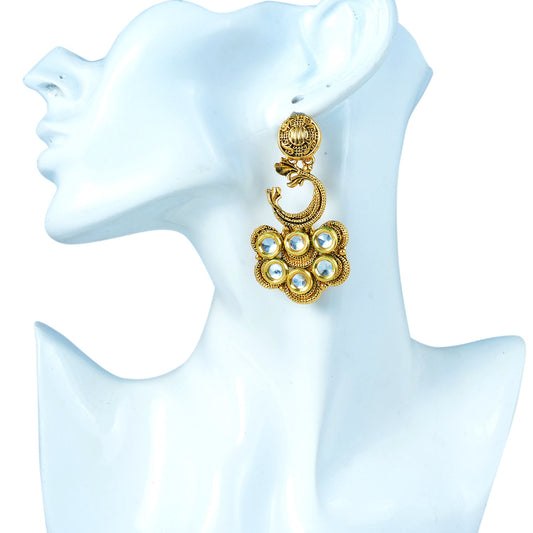 Gold plated Big kundan, fusion of Jhumki and Bali Earrings