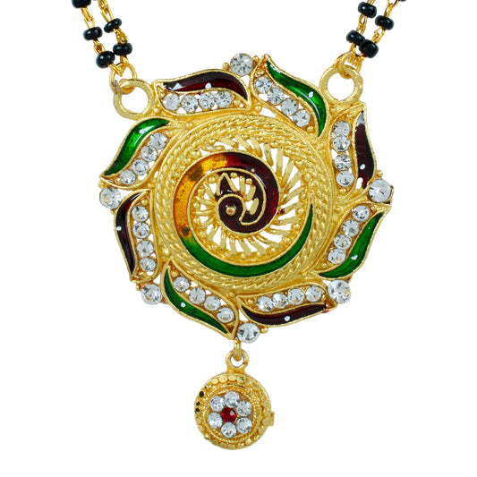 Gold plated CZ Meenakari peacock design Mangalsutra