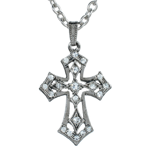 Stainless Steel CZ Studded Vintage Catholic Crucifix Cross locket chain Pendant