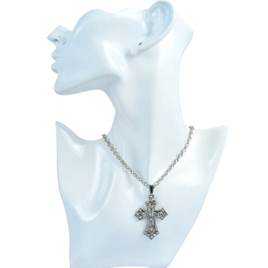 Stainless Steel CZ Studded Vintage Catholic Crucifix Cross locket chain Pendant