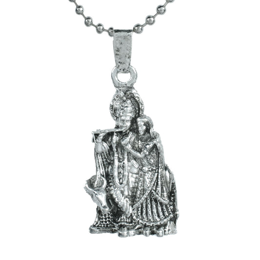 Silver plated Lord Radha Krishna Religious God Pendant with Chain