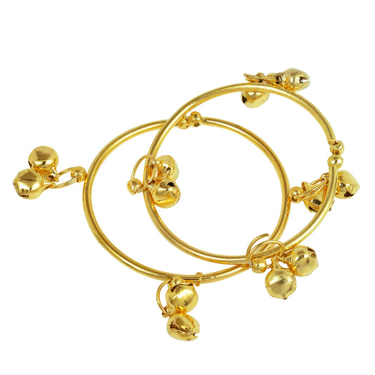 Gold Plated Plain Simple ghungroo Adorned, Expandable Free Size Nazariya for New Borns