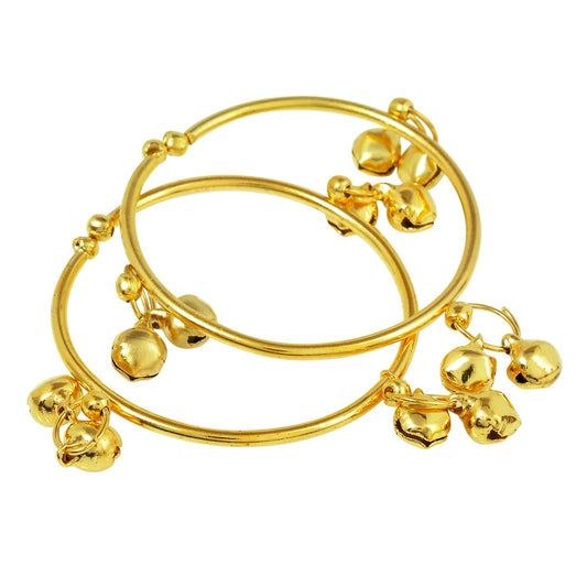 Gold Plated Plain Simple ghungroo Adorned, Expandable Free Size Nazariya for New Borns