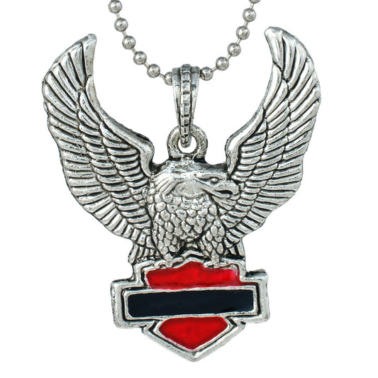 Silver plated Harley Davidson inspored Red with black band, Flying eagle chain pendant