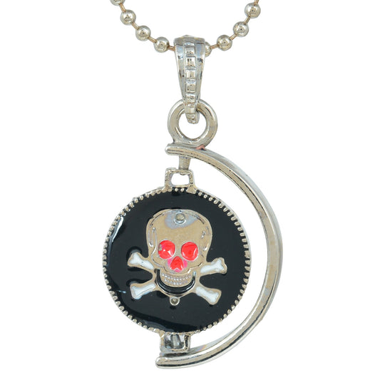 Silver plated Black base enamel Red Enamel Danger sign swivel coin chain pendant locket necklace