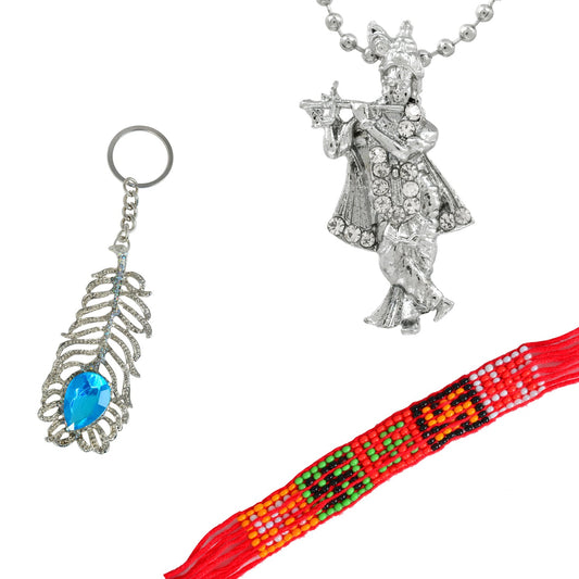 Silverplated OMG Krishna Pendant &Keychain Combo