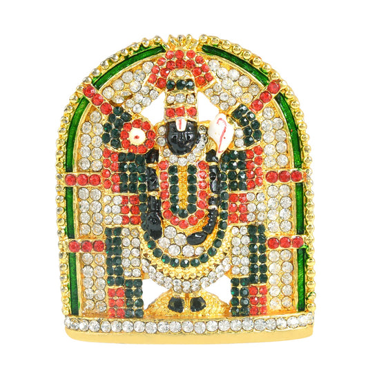 CZ Studded ,Gold Plated Brass Tirupati Balaji Lord Venkateshwara Image Idol Home Decor Stand