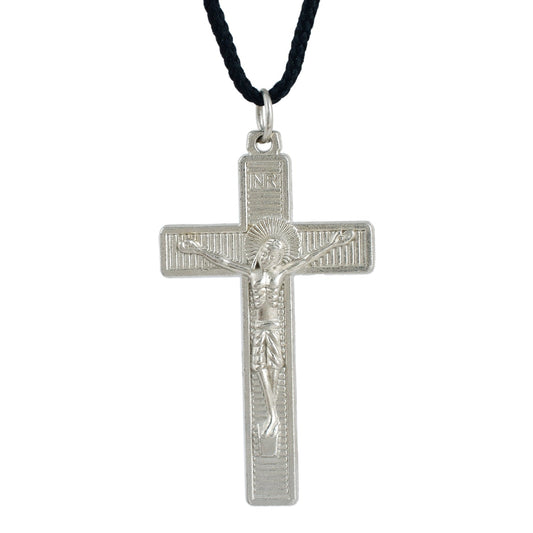 Oxidised Silver tone Halo Jesus & Cross Pendant