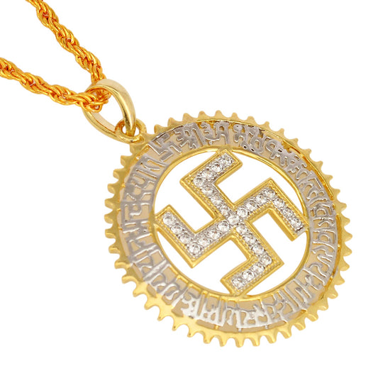 Dual tone Goldplated Gayantri Mantra Swastik Spiritual Pendant (PDDF4383)