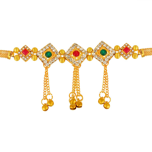 Brass Goldplated White CZ & Single patta Sleek and Stylish Kamarbandh