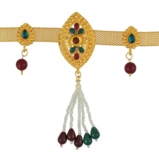 Brass Gold plated Kundan, Meenakari, Faux Ruby, Emerald, Pearls Kamarbandh