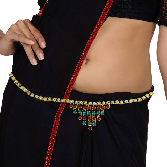 Gold Plated Brass, Grape Design, Multi Colour Stone Studded Stylish Waistbelt, kamarpatta, Traditional kamarbandh