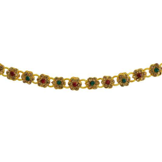 Gold Plated Brass, Flower Design, Multi Colour Stone Studded Stylish Waistbelt, kamarpatta, Traditional kamarbandh