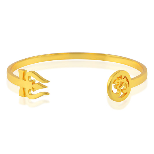Stainless Steel Micron Gold plating Trishul & Om design Bangle Bracelet Unisex cuff kada (KDDM3869)