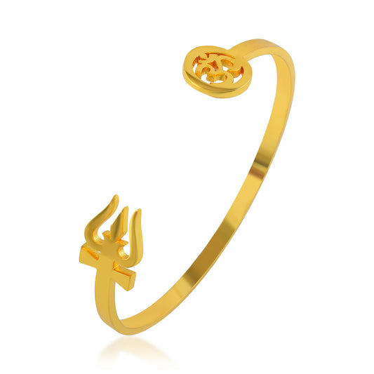 Unisex Gold-Plated Stainless Steel Kada – Shiva Trishul & Om Design Cuff Bracelet (KDDM3869)