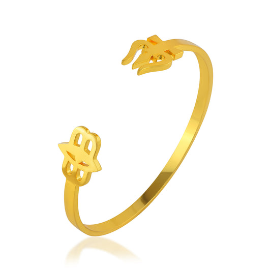 Gold-Plated Stainless Steel Kada – Shiva Trishul & Tripund Design Cuff Bracelet (KDDM3870)