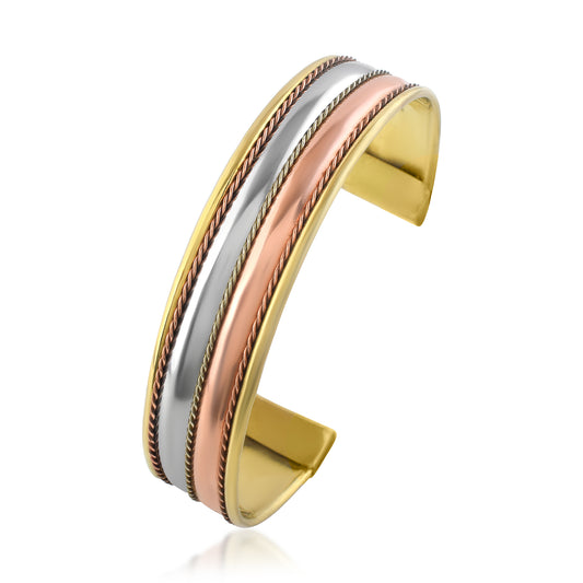 Tri-Metal Adjustable Copper, Steel & Brass Adjustable Bangle Kada Cuff Bracelet | 17mm Broad | 16g | Health & Astrological Benefits (KDNI8327)