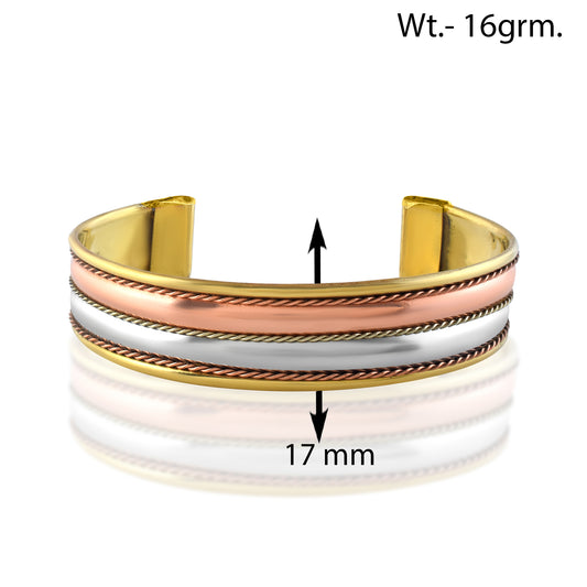 Tri-Metal Adjustable Cuff Kada Bracelet Copper, Steel & Brass (KDNI8327)