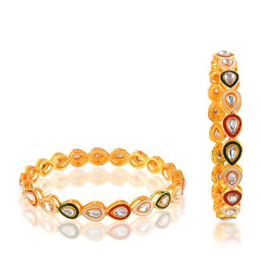 Brass 24KT Micron Gold Handmade Kundan Meenakari Wedding Bangle Kada (KDVK2307)