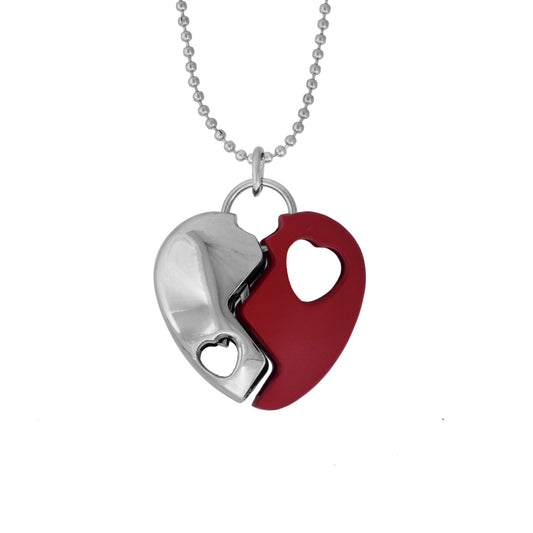 Stainless Steel Silver and red tone, Hide and seek two parts, couple inside, Stylish Pendant