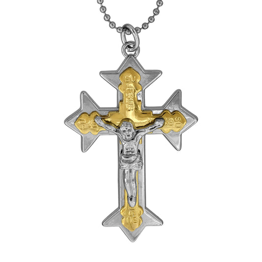 Stainless steel, two tone, Jesus and Cross Crucifix necklace pendant