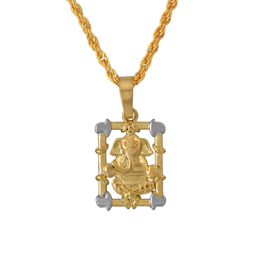 Brass, 2 colour Gold plated, Ganpati, Ganesh Temple design chain pendant