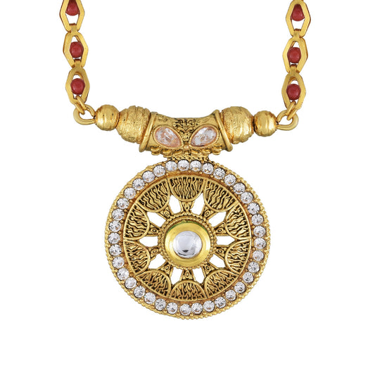 Gold plated Brass, CZ and Round shaped handmade carving Traditional Mangalsutra