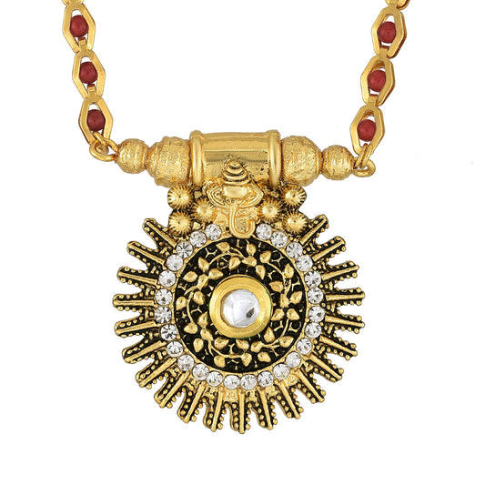 Gold plated Brass, Sun Shaped, White CZ Traditional mangalsutra