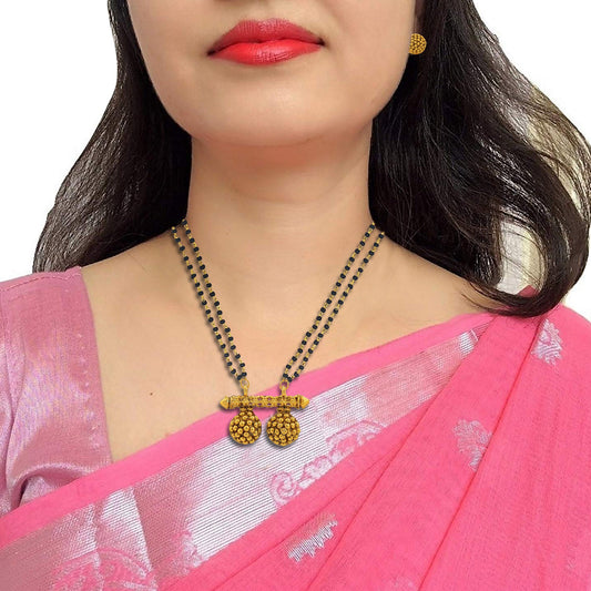 Gold plated Dotted pattern two wati Ethnic Fashion Mangalsutra with matching earrings