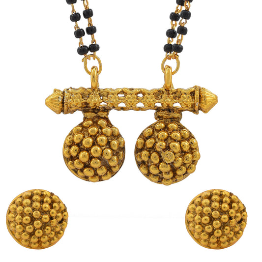 Gold plated Dotted pattern two wati Ethnic Fashion Mangalsutra with matching earrings